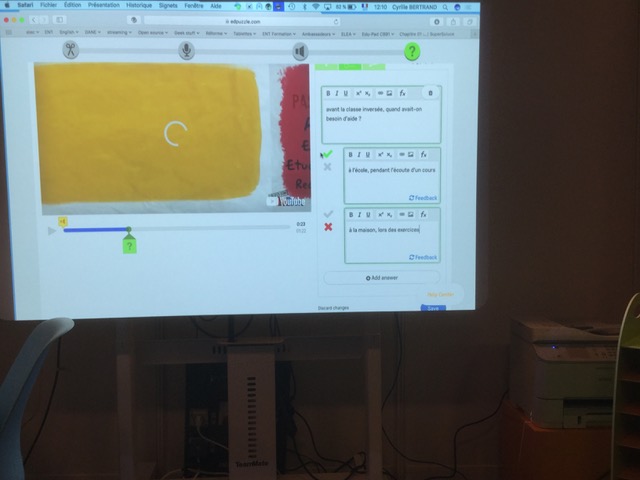Photographie montrant l'écran de l'enseignant au moment de la création des questions.