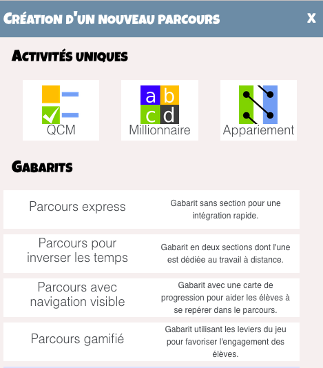 Image montrant les gabarits disponibles sur Éléa