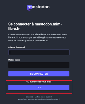 Interface d'inscription sur Mastodon Mim-libre via le CAS