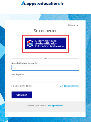 Interface de connexion Apps Éducation avec connexion Arena
