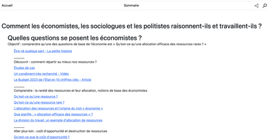 Capture d'écran du sommaire d'un manuel