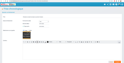 Capture de la page de l'évènement conseil de classe