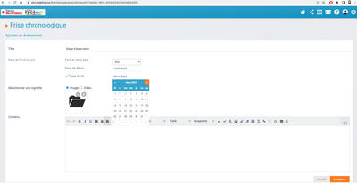 Capture de la page de création d'un évènement