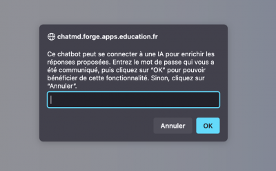 Capture d'écran de la fenêtre popup.