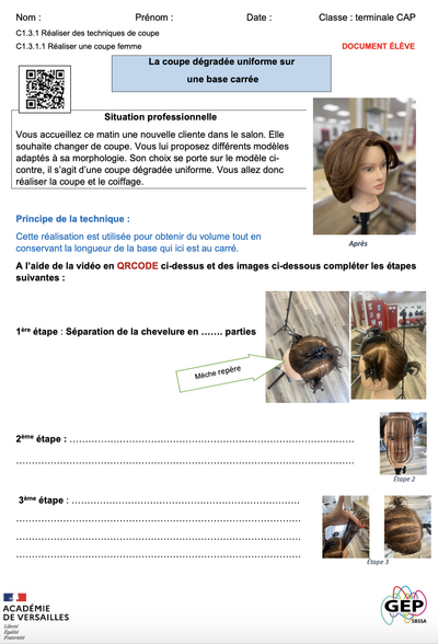 fiche élève de CAP coiffure