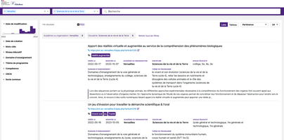 Résultats affichés pour une recherche de ressources