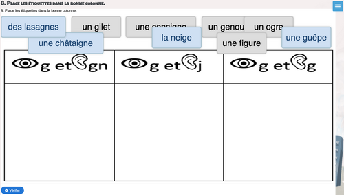 Exercice de type "glisser-déposer" sur le son [gn]
