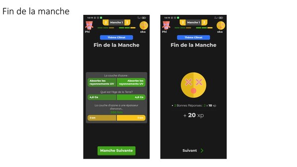 Captures smartphone côté élève : récapitulatif de la manche