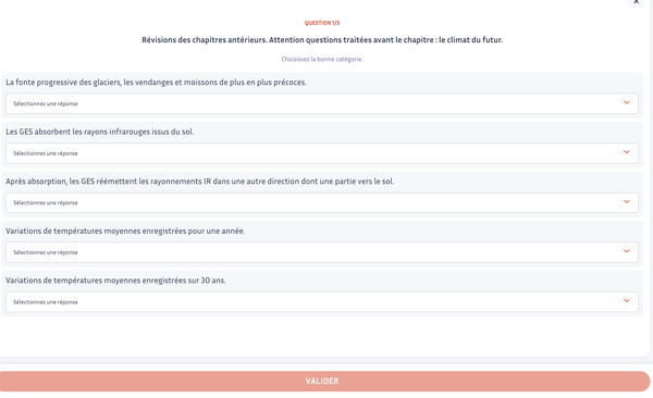 Question de type classement en catégories