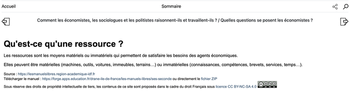 Capture d'écran du contenu d'un chapitre